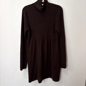 Magaschoni Brown Silk Cashmere Mock Neck Baby Doll Dress Long Sleeve Size Medium